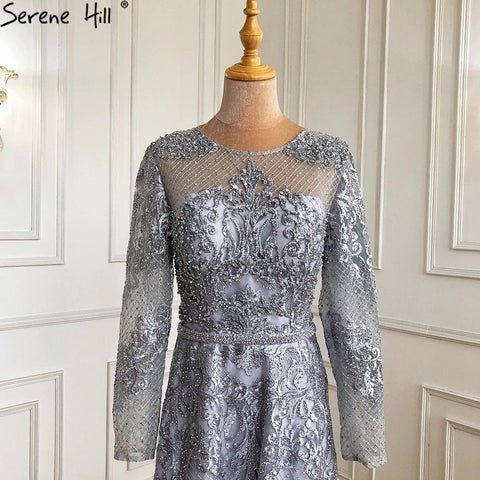 Robe de soirée trapèze grise musulmane, luxueuse, en dentelle perlée, pour femme, tenue de mariage, LA71308, 2025 