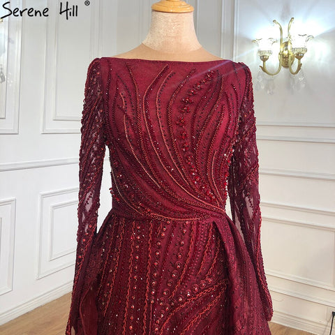 Robe de soirée sirène grise à perles et surjupe, élégante pour femmes musulmanes, grande taille, LA70836 