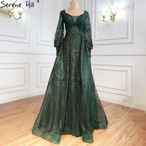 Robe de soirée sirène grise de luxe avec traîne et perles pour femme musulmane, modèle LA71056, 2025 