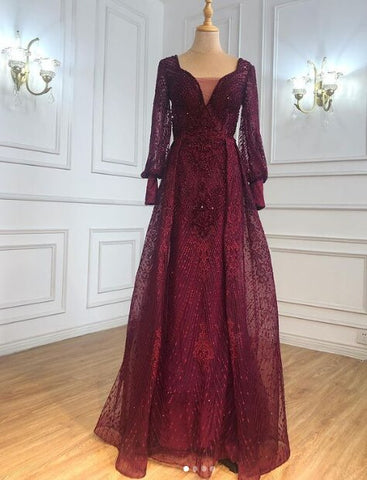 Robe de soirée sirène grise de luxe avec traîne et perles pour femme musulmane, modèle LA71056, 2025 