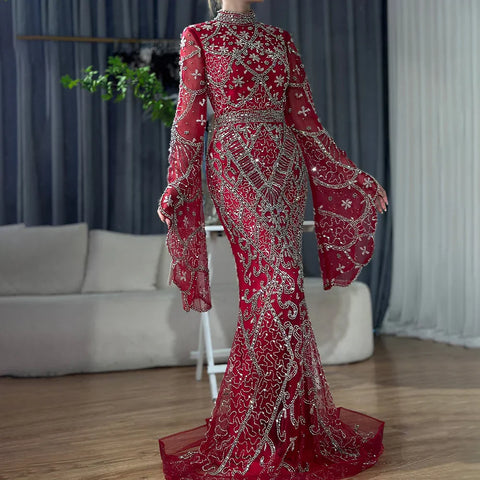 Robe de soirée longue style sirène grise, élégante, couleur chair, manches cape, perles, luxueuse, Dubaï, 2025, pour femmes, LA72316 