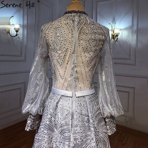 Vestidos de noche musulmanes grises con sobrefalda, elegantes vestidos de sirena con cuentas para mujer, para fiesta, LA71248 