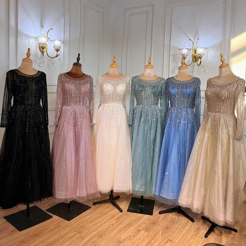 Robe de soirée de luxe musulmane ivoire, coupe trapèze, longueur cheville, perles, tenue de soirée formelle pour femme, LA71111 