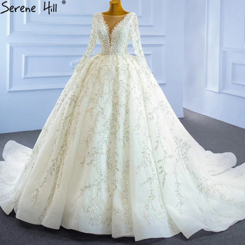 Robe de mariée musulmane de luxe ivoire, robe de bal ornée de perles, sur mesure, HM67260, 2025 