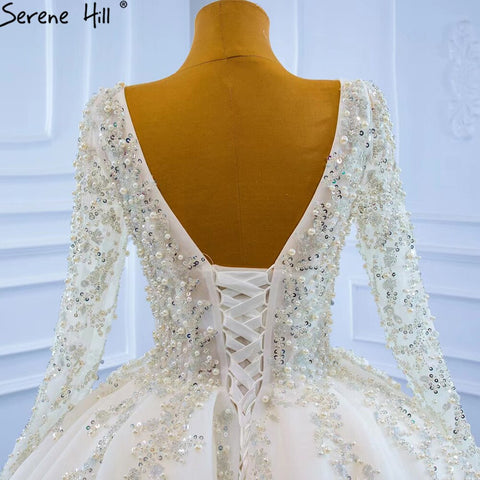 Robe de mariée musulmane de luxe ivoire, robe de bal ornée de perles, sur mesure, HM67260, 2025 