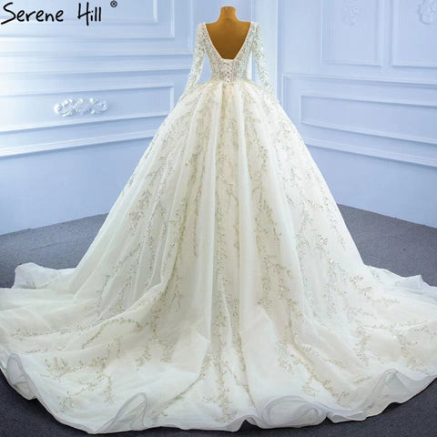 Robe de mariée musulmane de luxe ivoire, robe de bal ornée de perles, sur mesure, HM67260, 2025 