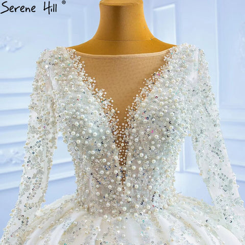 Robe de mariée musulmane de luxe ivoire, robe de bal ornée de perles, sur mesure, HM67260, 2025 