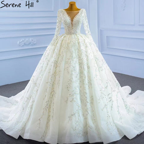 Robe de mariée musulmane de luxe ivoire, robe de bal ornée de perles, sur mesure, HM67260, 2025 
