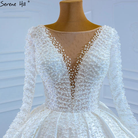 Robe de mariée musulmane de luxe en satin ivoire, robe de mariée sexy avec perles, sur mesure, HM67210, 2025 