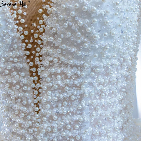 Robe de mariée musulmane de luxe en satin ivoire, robe de mariée sexy avec perles, sur mesure, HM67210, 2025 