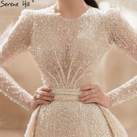 Robe de mariée musulmane ivoire avec traîne, luxueuse robe sirène élégante ornée de perles, sur mesure, HA2478, 2025 