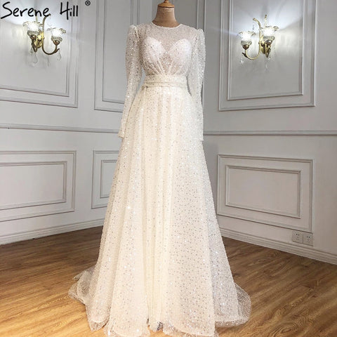 Robe de mariée musulmane ivoire avec traîne, luxueuse robe sirène élégante ornée de perles, sur mesure, HA2478, 2025 