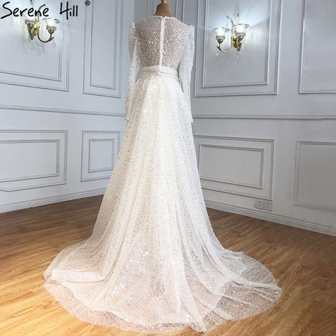 Robe de mariée musulmane ivoire avec traîne, luxueuse robe sirène élégante ornée de perles, sur mesure, HA2478, 2025 