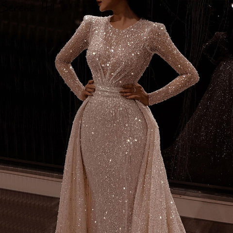 Robe de mariée musulmane ivoire avec traîne, luxueuse robe sirène élégante ornée de perles, sur mesure, HA2478, 2025 