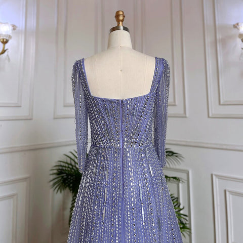 Robe de soirée de luxe lilas style musulman, coupe trapèze, col carré, perles, style Dubaï, pour femmes, fête de mariage, 2025, LA71985 
