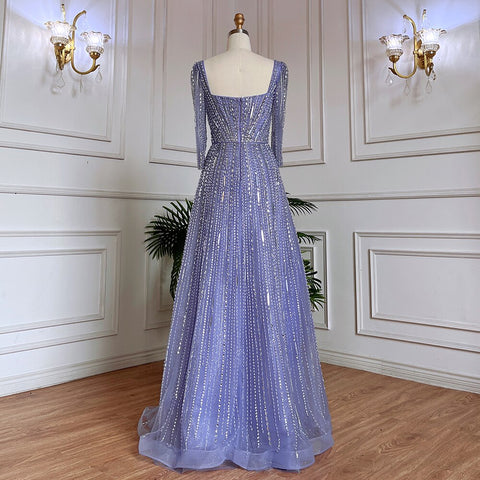 Robe de soirée de luxe lilas style musulman, coupe trapèze, col carré, perles, style Dubaï, pour femmes, fête de mariage, 2025, LA71985 