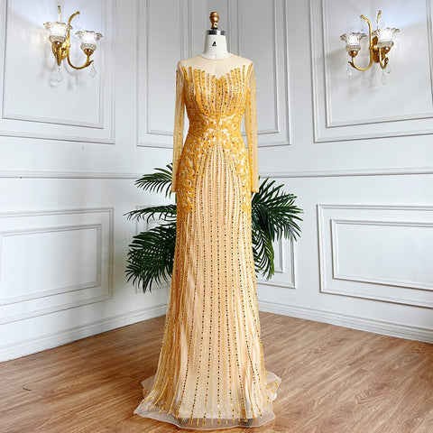 Vestido de noche largo estilo sirena musulmán, elegante, color lila, con cuentas y cristales, estilo Dubái, para mujer, boda, fiesta, LA71959 