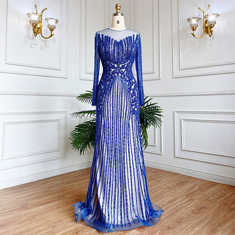 Vestido de noche largo estilo sirena musulmán, elegante, color lila, con cuentas y cristales, estilo Dubái, para mujer, boda, fiesta, LA71959 