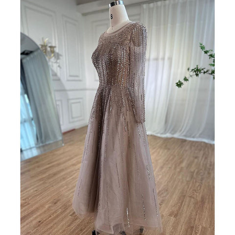 Vestidos de noche musulmanes de lujo con cuentas color caramelo, corte A, midi, hasta los tobillos, para mujer, formal, boda, fiesta, LA71111 