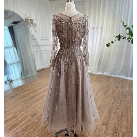 Vestidos de noche musulmanes de lujo con cuentas color caramelo, corte A, midi, hasta los tobillos, para mujer, formal, boda, fiesta, LA71111 