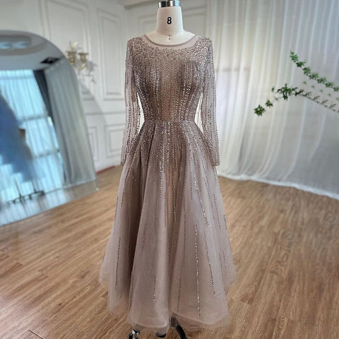 Vestidos de noche musulmanes de lujo con cuentas color caramelo, corte A, midi, hasta los tobillos, para mujer, formal, boda, fiesta, LA71111 