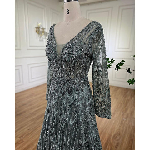Vestidos de noche musulmanes de lujo con cuentas turquesa, corte A, midi, para mujer, formal, boda, fiesta, LA72122 