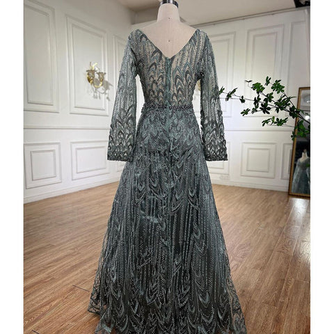 Vestidos de noche musulmanes de lujo con cuentas turquesa, corte A, midi, para mujer, formal, boda, fiesta, LA72122 