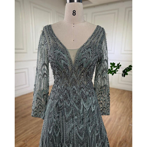 Vestidos de noche musulmanes de lujo con cuentas turquesa, corte A, midi, para mujer, formal, boda, fiesta, LA72122 