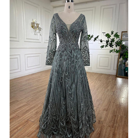 Vestidos de noche musulmanes de lujo con cuentas turquesa, corte A, midi, para mujer, formal, boda, fiesta, LA72122 