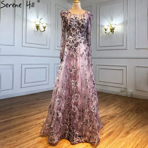 Robe de soirée musulmane de luxe bleue, coupe trapèze, en dentelle et perles, pour femme, tenue de mariage, LA71231, 2025 