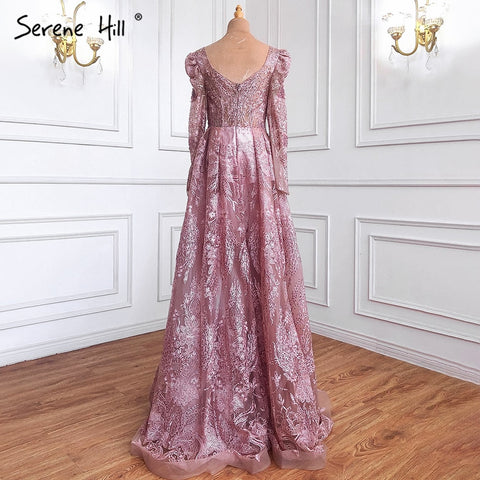 Vestidos de noche musulmanes de lujo azules, corte A, con encaje y cuentas, para mujer, fiesta, LA71312 