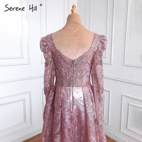 Vestidos de noche musulmanes de lujo azules, corte A, con encaje y cuentas, para mujer, fiesta, LA71312 