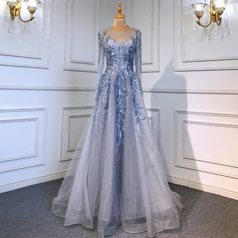 Vestidos de noche musulmanes de lujo dorados, 2025, con cuentas brillantes, corte A, para mujer, fiesta, LA71605 