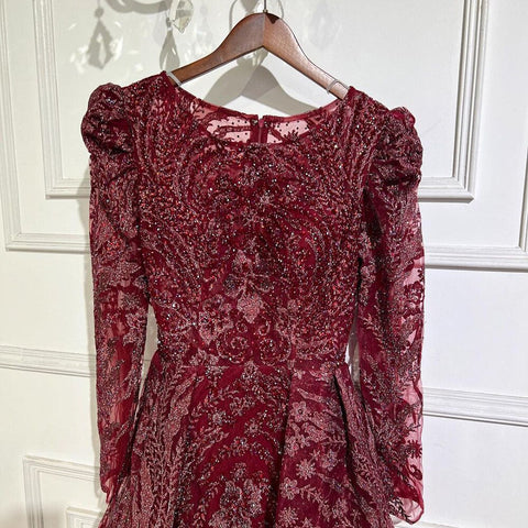 Vestido de noche musulmán de lujo verde sirena con sobrefalda árabe para mujer, fiesta de boda 2025 LA71610A 