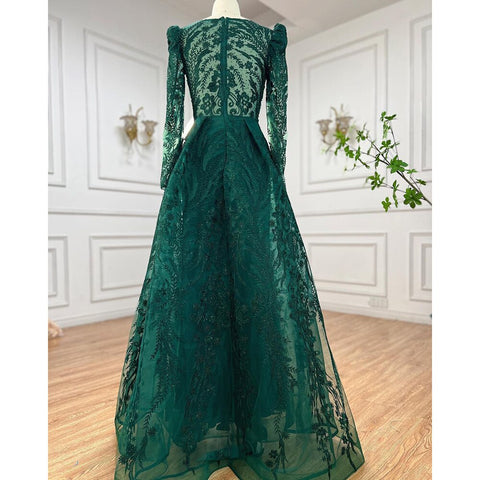 Vestido de noche musulmán de lujo verde sirena con sobrefalda árabe para mujer, fiesta de boda 2025 LA71610A 