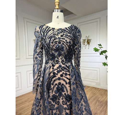 Vestido de noche musulmán de lujo verde sirena con sobrefalda árabe para mujer, fiesta de boda 2025 LA71610A 