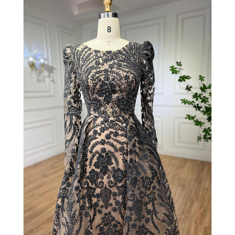 Vestido de noche musulmán de lujo verde sirena con sobrefalda árabe para mujer, fiesta de boda 2025 LA71610A 