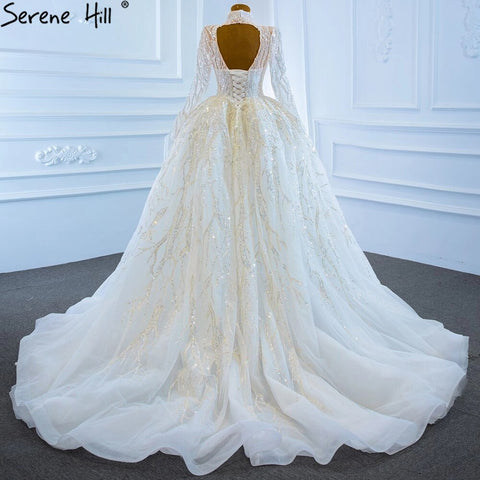 Vestidos de novia musulmanes de lujo color marfil, 2025, con cuentas de cristal, sexy, HM67226, hechos a medida 