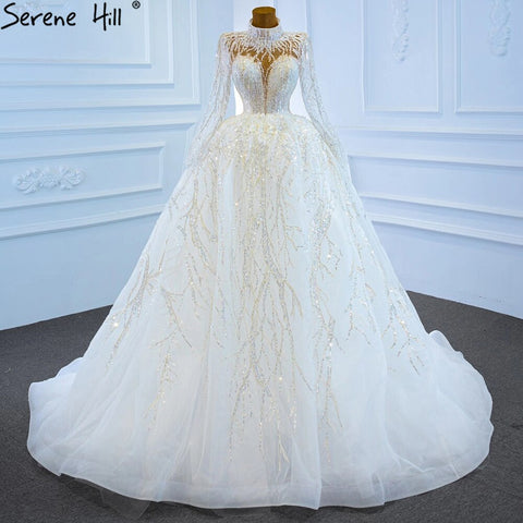 Vestidos de novia musulmanes de lujo color marfil, 2025, con cuentas de cristal, sexy, HM67226, hechos a medida 