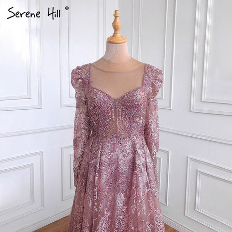 Vestidos de noche musulmanes de lujo en color rosa, corte A, con encaje y cuentas, para mujer, vestido de fiesta LA71312 