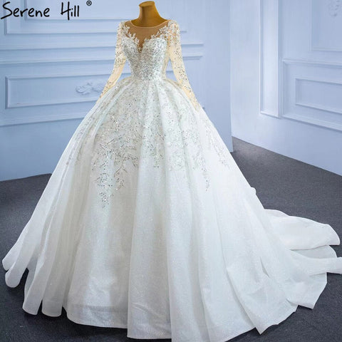 Robe de mariée musulmane de luxe 2025, robe de mariée sexy avec traîne et perles, sur mesure, HM67257 