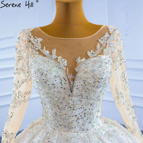 Robe de mariée musulmane de luxe 2025, robe de mariée sexy avec traîne et perles, sur mesure, HM67257 