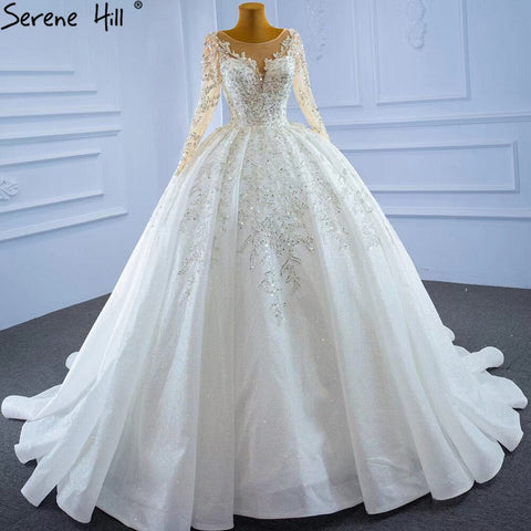 Robe de mariée musulmane de luxe 2025, robe de mariée sexy avec traîne et perles, sur mesure, HM67257 