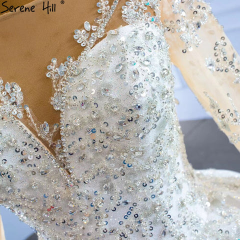 Robe de mariée musulmane de luxe 2025, robe de mariée sexy avec traîne et perles, sur mesure, HM67257 