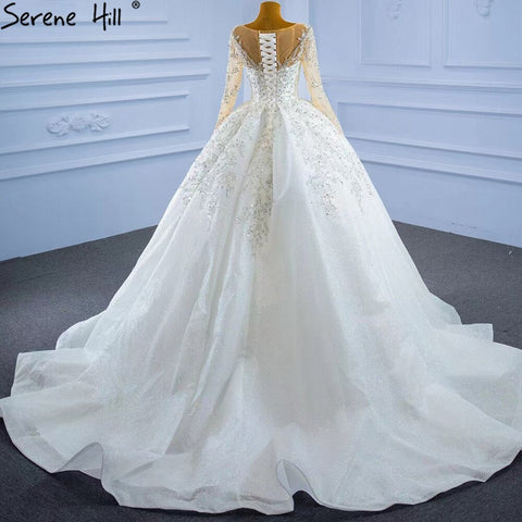 Robe de mariée musulmane de luxe 2025, robe de mariée sexy avec traîne et perles, sur mesure, HM67257 