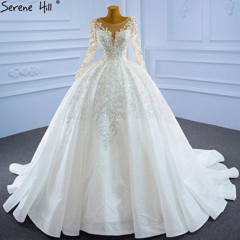 Robe de mariée musulmane de luxe 2025, robe de mariée sexy avec traîne et perles, sur mesure, HM67257 