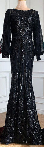 Vestidos de noche musulmanes de sirena dorados, brillantes, de lujo, elegantes, para mujer, para fiesta, LA70953 