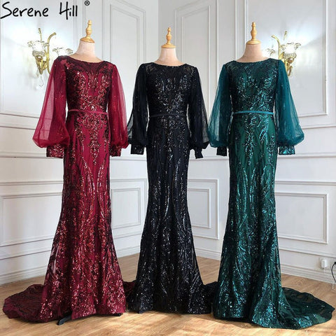 Vestidos de noche musulmanes de sirena dorados, brillantes, de lujo, elegantes, para mujer, para fiesta, LA70953 
