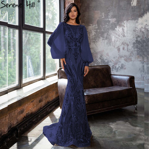 Vestidos de noche musulmanes de sirena dorados, brillantes, de lujo, elegantes, para mujer, para fiesta, LA70953 