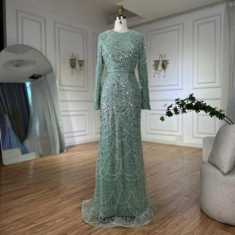 Muslim Mermaid Long Cape Evening Dresses Pearls Beaded Gowns For Formal Occasion 2025 LA72032MP